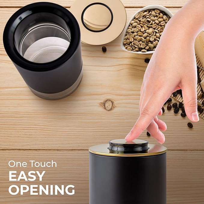 Kaffe Glass Coffee Canister (16oz) w/Airtight Lid - Click to Release Seal - BPA Free Glass & Stainless Steel - Elegant Kitchen Storage Container for Coffee, Nuts, Rice, Flour, Sugar, Tea, Cereal
