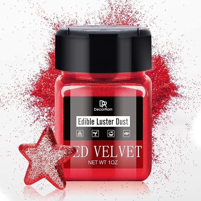 Edible Glitter - 1oz Luster Dust Edible Food Grade Glitter for Cocktail, Cake Decorating, Baking, Drinks - Shimmer Dust Powder, Metallic Food Coloring Powder for Icing, Fondant, Candy (Red Velvet)