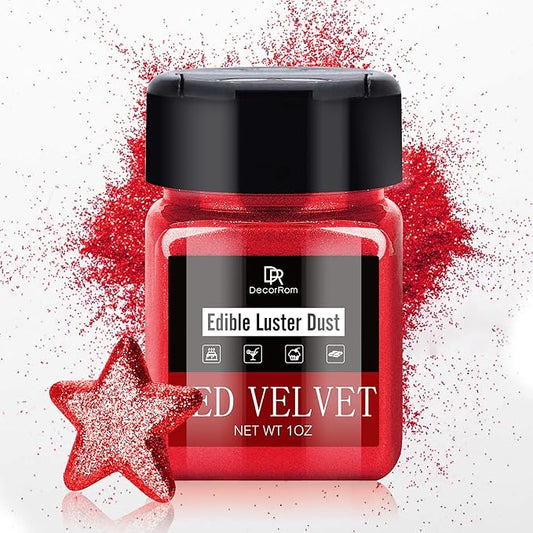 Edible Glitter - 1oz Luster Dust Edible Food Grade Glitter for Cocktail, Cake Decorating, Baking, Drinks - Shimmer Dust Powder, Metallic Food Coloring Powder for Icing, Fondant, Candy (Red Velvet)