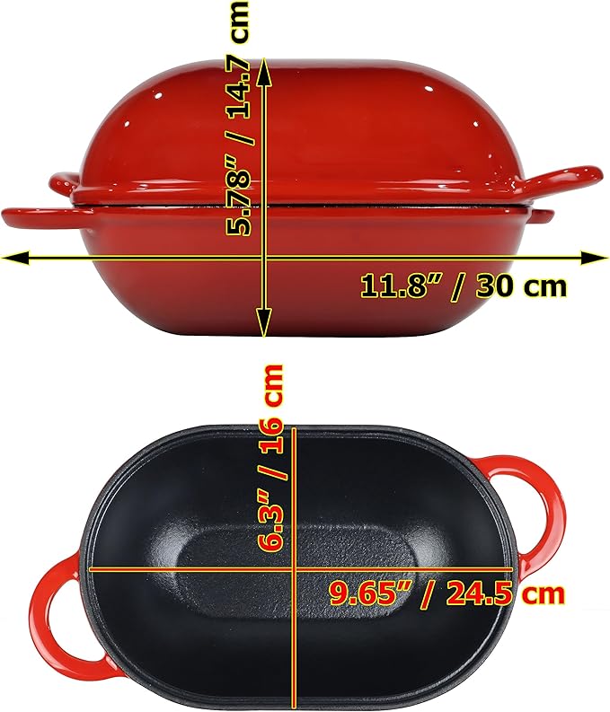 Crucible Cookware Enameled Cast Iron Bread Pan Dutch oven with Lid and Loop Handles - Red – Oven Safe Form for Baking and Cooking, Artisan Bread Kit - Loaf Pan