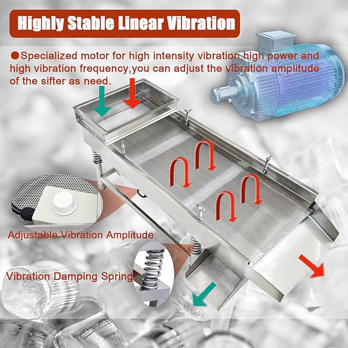 Electric Vibrating Sifter with 1mm Screen Straight Vibrating Sieve Shaker Stainless Steel Linear Sifter Machine Linear Shaker Single Motor 110v