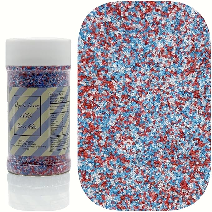 Dynastang Patriotic Sanding Sugar Sprinkles Edible Sugar Crystals Cake Decoration Cupcake Toppers Cookie Decorating Perfect for Cakes, Cupcakes, Desserts Toppings 3OZ