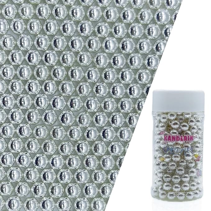 Edible Silver Pearl Sugar Sprinkles Candy 7mm Mini Pearls Cake Decorations Cupcake Toppers Cookie Decorating Perfect for Wedding Party Valentine Halloween Christmas Supplies 3OZ