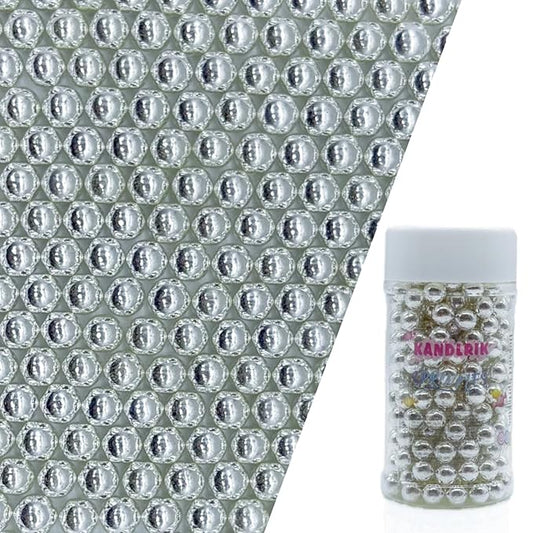 Edible Silver Pearl Sugar Sprinkles Candy 7mm Mini Pearls Cake Decorations Cupcake Toppers Cookie Decorating Perfect for Wedding Party Valentine Halloween Christmas Supplies 3OZ