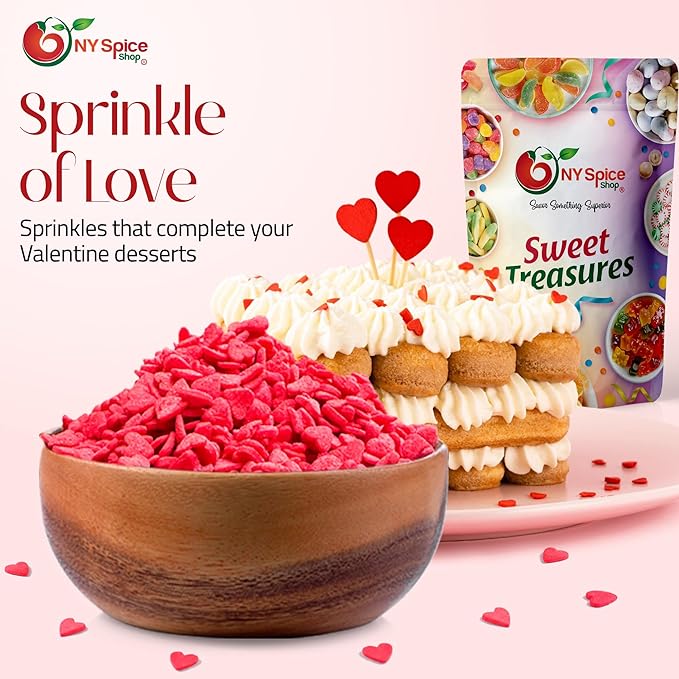 NY Spice Shop Christmas Red Heart Sprinkles - 1 Pound Nonpareils and Snowflake Red Sprinkle - Edible Christmas Themed Holiday Winter Sprinkle - Candy Sprinkles for Holiday Baking & Cupcakes Toppings