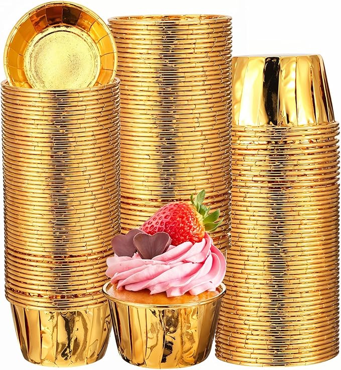 400 Pcs Gold Cupcake Liners, 3.5 oz Disposable Baking Cups Mini Foil Muffin Liners Pans Holders Containers Cupcake Wrappers for Wedding Holiday Birthday Christmas Party