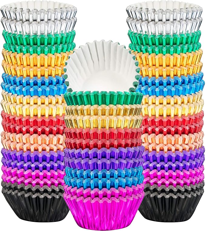 Sumind 400 Pieces Mini Foil Cupcake Liners Baking Cups, Metallic Cupcake Liner for Holiday Baking Muffin and Cupcakes(10 Colors)