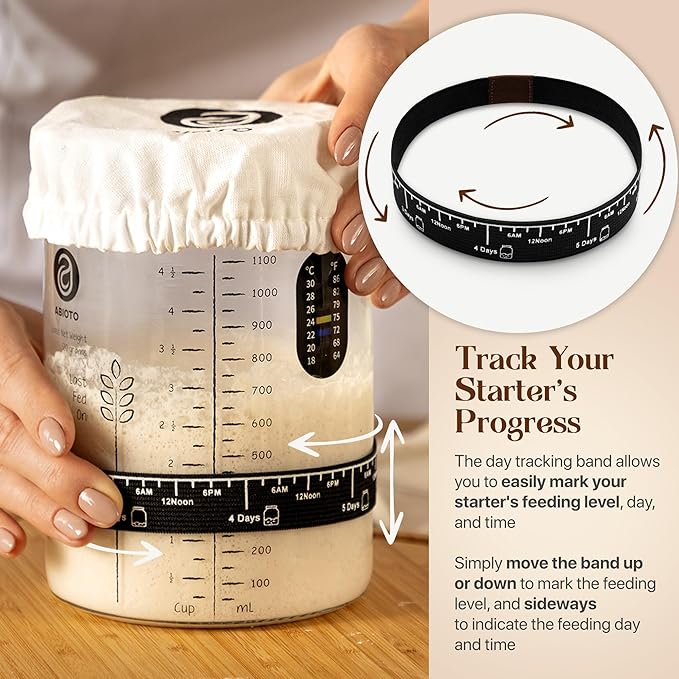 Sourdough Bread Making Kit with 9" Round & 10" Oval Bannetons and 40 oz Starter Jar – Complete Sourdough Kit with Lame, Whisk, Scrapers, Slings, Mat, Silicone Spatula & Cloth Covers