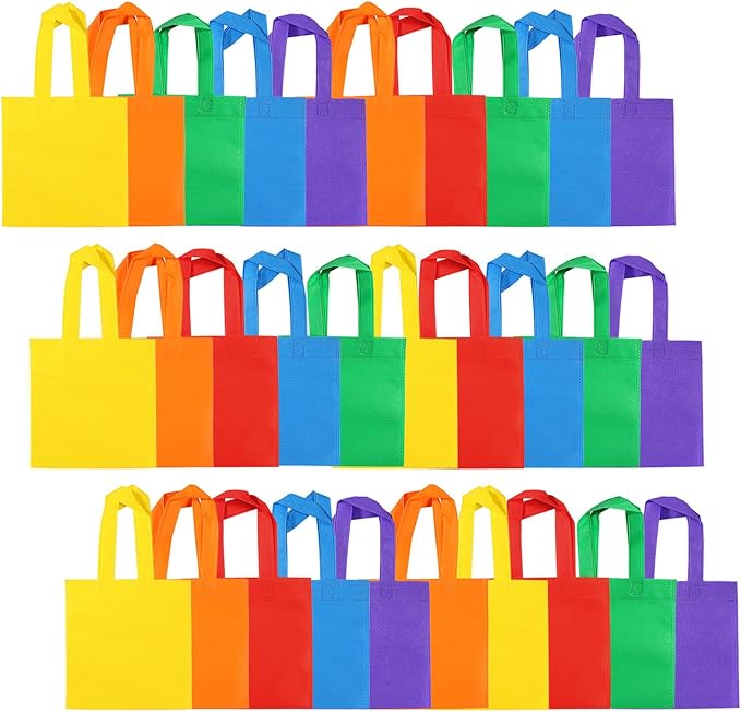 Aneco 30 Pieces Non-Woven Goodie Bags 8×8 Inch Party Favor Gift Bag Reusable Rainbow Cloth Bag for Birthday Party Baby Shower Wedding