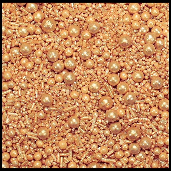 Confect Champagne Gold Sprinkles | Baby Shower & Birthday Sprinkles | Gold Pearls & Jimmies | Edible Sprinkle for Cakes & Cupcakes Decoration - Vegan, Gluten-Free, Nut-Free, Soy-Free, Dairy-Free, Palm Oil-Free -4.2 Oz