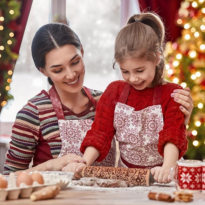 17" Premium Wooden Rolling Pins for Baking with Reindeer Embossed Designs | 3mm Deep Springerle Cookie Molds | Christmas Rolling Pin & Baking Gifts for Women | Includes 3-in-1 Cleaning Brush