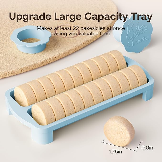 Cake Pop Cutter and Pusher Kit with Non-3D Printed 1.75” Round Cake Pop Mold, High-Capacity Dual-Cavity Cake Pop Tray, Set with 100 Pcs Cake Pop Sticks, Dishwasher Friendly | Blue