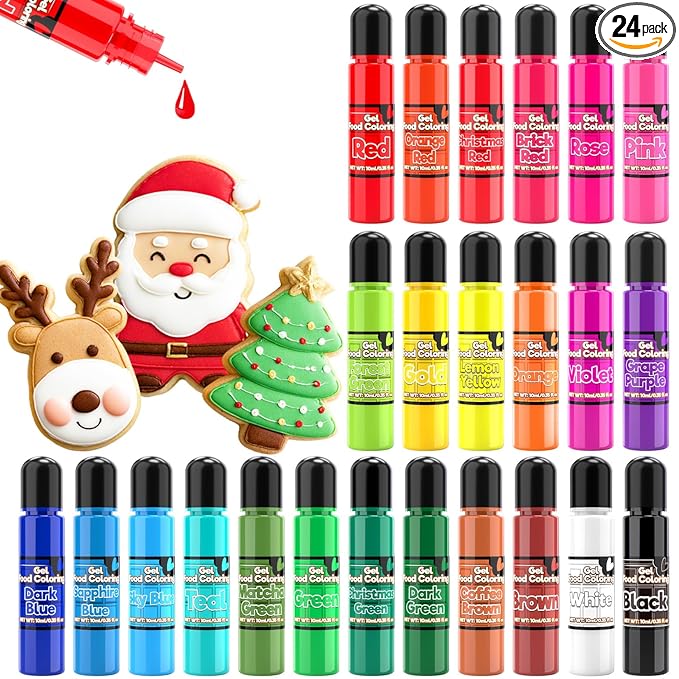 24 Colors Gel Food Coloring Set for Christmas, Concentrated Food Coloring Gel for Icing, Edible Food Dye for Baking, Candy, Cake Decorating, 0.35 Fl. Oz/Bottles