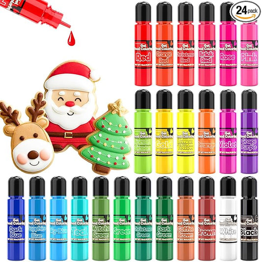 24 Colors Gel Food Coloring Set for Christmas, Concentrated Food Coloring Gel for Icing, Edible Food Dye for Baking, Candy, Cake Decorating, 0.35 Fl. Oz/Bottles