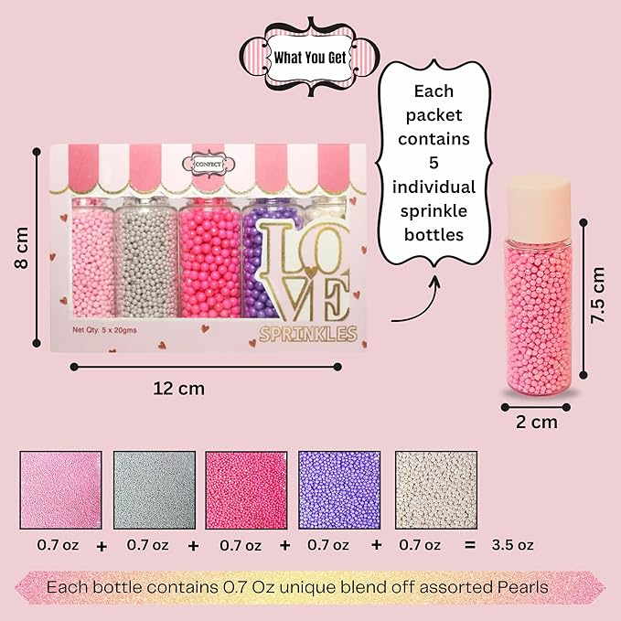 Confect Pretty Princess Pearl Sprinkles – 5 Pack Dragees Mix (Baby Pink, Silver, Neon Pink, Purple & White) – Elegant Cake & Cupcake Decorations – Vegan, Gluten-Free, Nut-Free, Soy-Free, Dairy-Free, Palm Oil-Free , Dye Free, No Artificial Dyes- 5 Oz