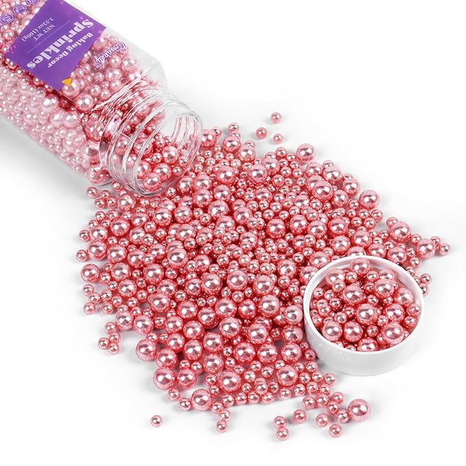 Cobakey Rose Gold Sprinkles for Cake Decorations 3.52 ounce Rose Gold Metallic Pearl Sprinkles for Cupcake Toppers Wedding Party Valentines Halloween Christmas Supplies