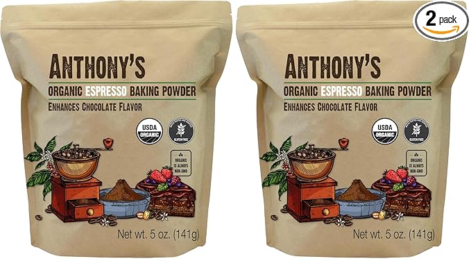 Anthony's Organic Espresso Baking Powder, 5 oz, Gluten Free, Non GMO, Enhances Chocolate Flavor (Pack of 2)