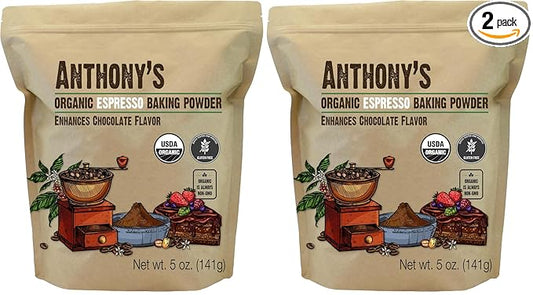Anthony's Organic Espresso Baking Powder, 5 oz, Gluten Free, Non GMO, Enhances Chocolate Flavor (Pack of 2)