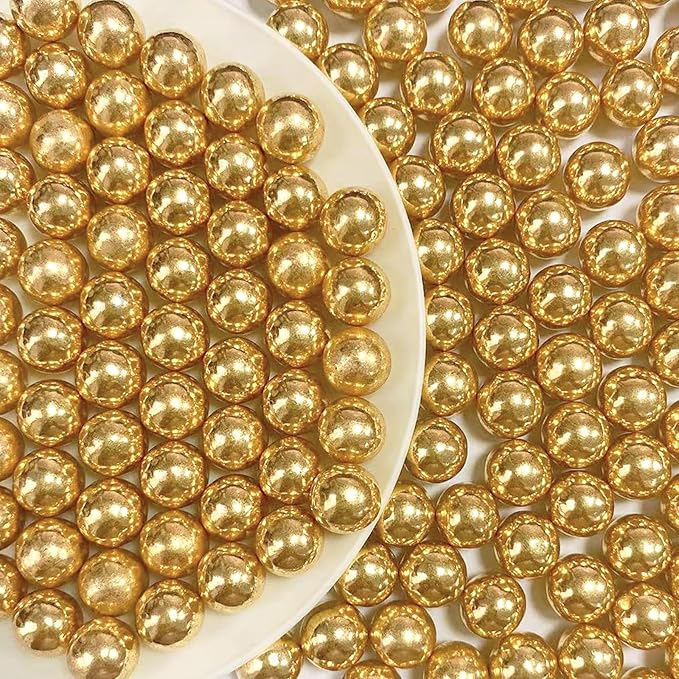 PhilaeEC Gold Peals 10mm Size Sprinkles for Cake Decoration Edible Candy Baking Cookie Cupcake Toppers Wedding Party Valentines Halloween Christmas Supplies 4.23oz