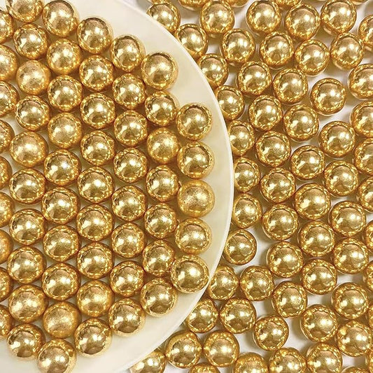 PhilaeEC Gold Peals 10mm Size Sprinkles for Cake Decoration Edible Candy Baking Cookie Cupcake Toppers Wedding Party Valentines Halloween Christmas Supplies 4.23oz