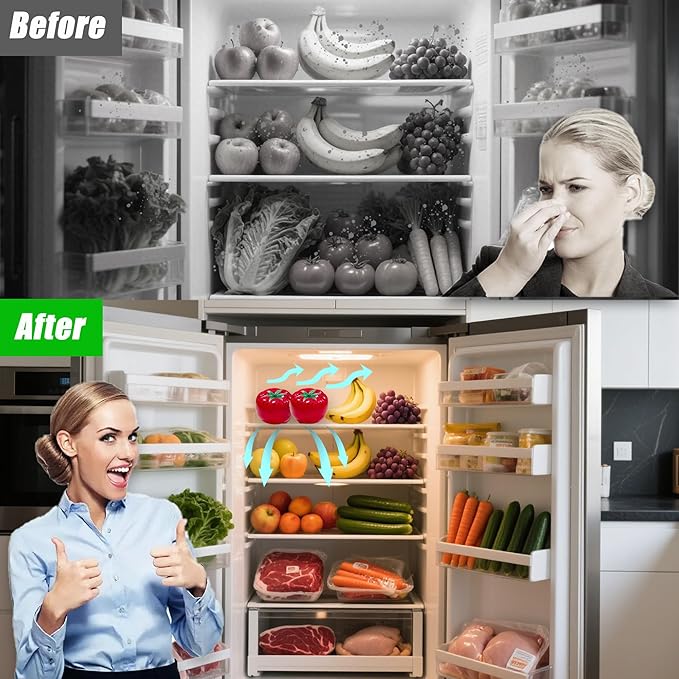 Refrigerator Deodorizer, Baking Soda Odor Absorber, 2 Reusable Baking Soda Holder and 6-Pack Baking Soda, Cute Tomato Baking Soda Container, Kitchen Gadgets