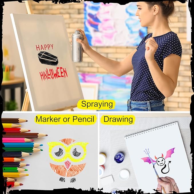 66 Pcs Small Stencils for Crafts Reusable 3 Inch Stencils for Painting on Wood DIY Craft Paint Template for Wall Home Decor Card Rock Canvas Drawing Holiday Ornament(Witch)