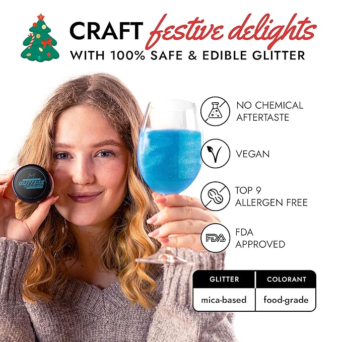 MONÉGASQUE Skyline Blue Edible Glitter for Drinks 10g – Blue Edible Glitter for Cakes & Cupcakes - Food Decorating Sprinkles & Christmas Cake Decorations Spray - Beverage & Cocktail Drink Flakes