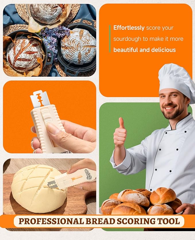 Bread Lame with 5 Blades - Extractable & Magnetic Sourdough Bread Scoring Tool with Ergonomic Handle - Dough Cutter for Artisan Baking, Pizza Dough, Pastries | Must-Have Baking Supplies