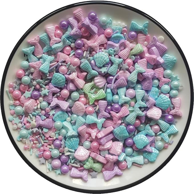 Sentovac Multicolor Mermaid Sprinkle Edible Decorating Ocean Sprinkles for Cake Cupcake Topper Cookie Baking Decorations Starfish Shell Pearl Mermaid Candy Mix Mermaid Party Birthday Cake Decorations