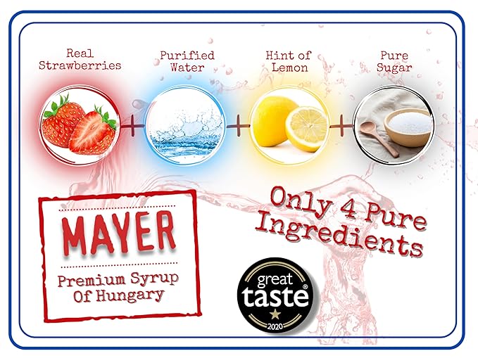 Mayer Premium Hungarian Strawberry Syrup - Award-Winning Artisanal Fruit Syrup, All-Natural, Over 50% Real Fruits, Vegan, Gluten-Free – Perfect Coffee Syrup, Cocktails & Dessert Topping (1 Pack)