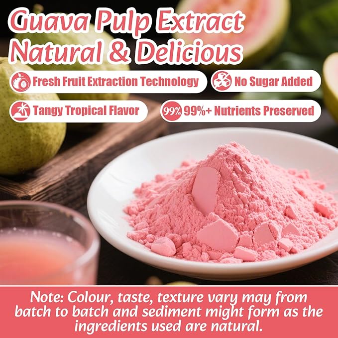Guava Pulp Extract Powder 227 g (8 oz) Fresh Guava Powder for Drinks, Cake Ice Cream, 100% Natural, Vegan, Gluten-Free, Natural, No Preservatives, Ultrasonic Extraction Concentrated Form, for Baking, Smoothie, Cooking