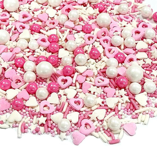 Valentines Sprinkles for Cake Decorating,Edible Pink White Pearl Confetti Jimmies Heart Sprinkles 100g/3.5oz Baking Ice Cream Cupcakes Wedding Party Valentines Christmas Supplies