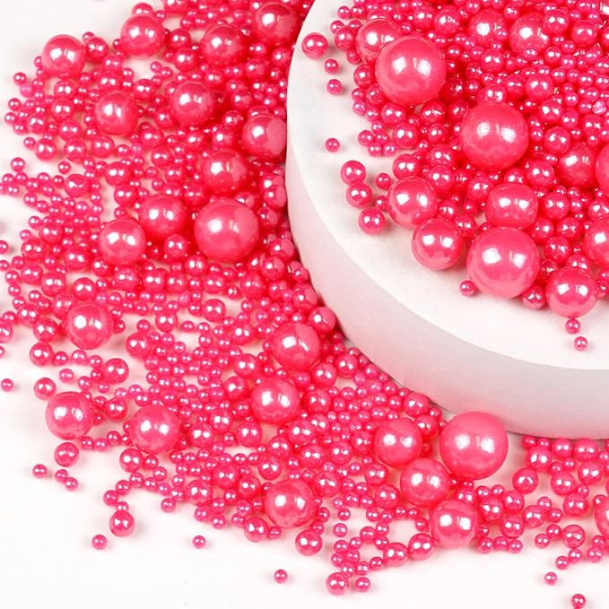 Deep Pink Pearl Sprinkles, Edible Candy Sugar Pearls, 150g/5.29oz, Pink Sprinkles for Cake Decorating, Baking Cake Decorations, Cupcakes, Foodgrade Toppers, Wedding Party Chirstmas Supplies