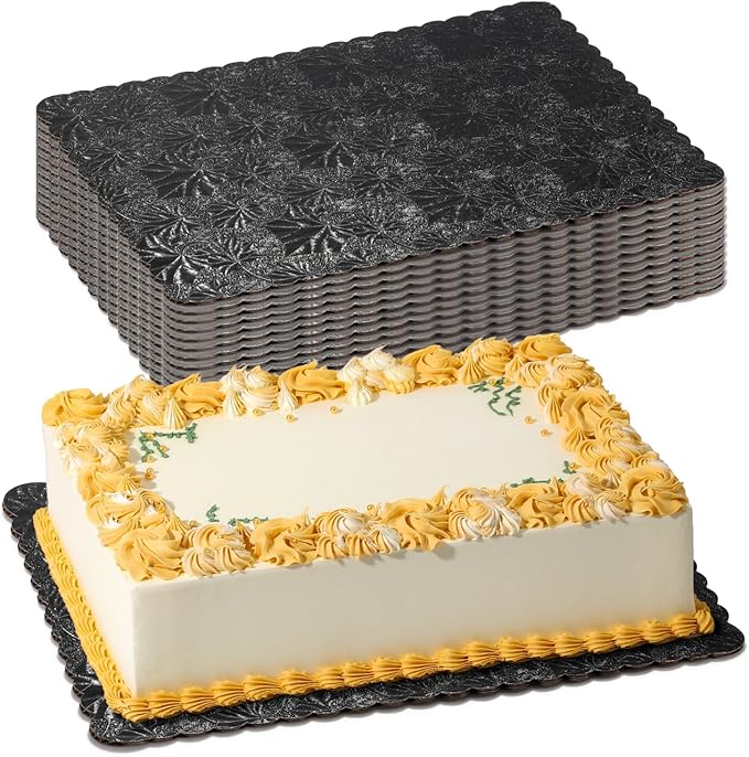 Fit Meal Prep [20 Pack] 14x10 Rectangular Cake Boards Black Cardboard Cake Base, Quarter Sheet Disposable, Pizza, Desserts and Pastries Food Bottoms, Grease Proof and Moisture Resistant