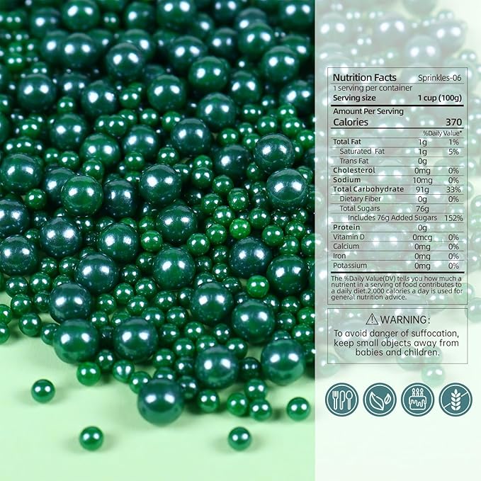 Christmas Green Sprinkles for Cake Decorations 3.52 ounce Edible Pearl Sugar Sprinkles for Cupcake Toppers Wedding Party Valentines Halloween Christmas Supplies