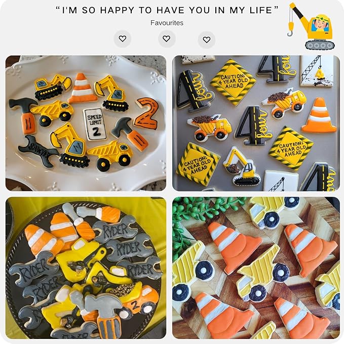 Construction Cookie Cutter Set-3 Inches-9 Piece- Excavator Digger Bulldozer Dump Truck Hammer Wrench Construction Tools Cutters Molds for Kids Construction Themed Party