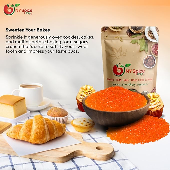 NY Spice Shop Orange Sanding Sugar - 1 Pound Sweet Edible Sprinkles for Party Decoration, Cakes, Cupcakes, Cookies Toppings & Dessert Dishes - Colorful Sugar Sprinkles for Party Favors & Baking Treats