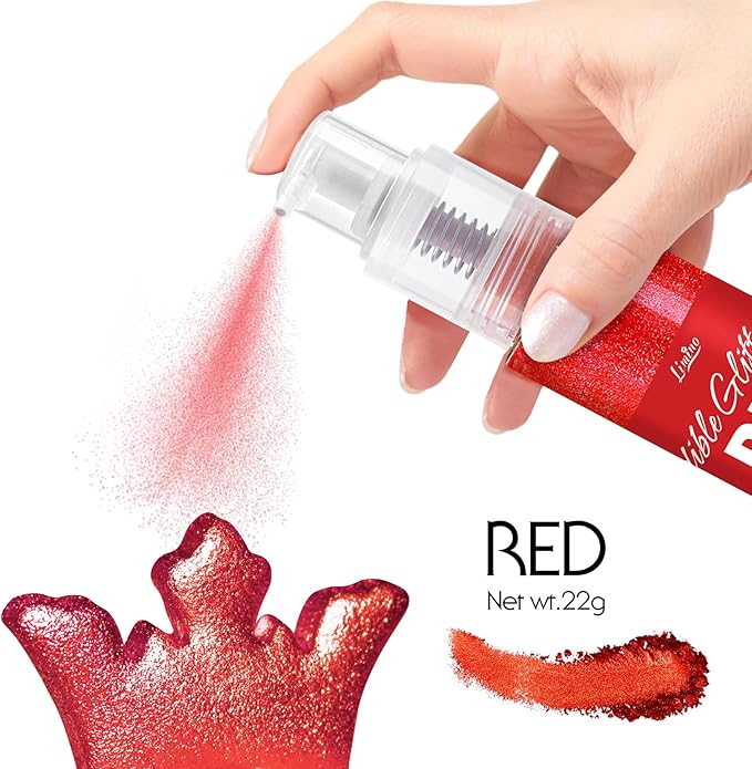 Edible Glitter Spray - 22g Edible Luster Dust Metallic Food Grade Glitter for Drinks, Cake Decorating, Baking - Edible Food Coloring Powder Shimmer Glitter for Cocktail, Icing, Candy (Red)
