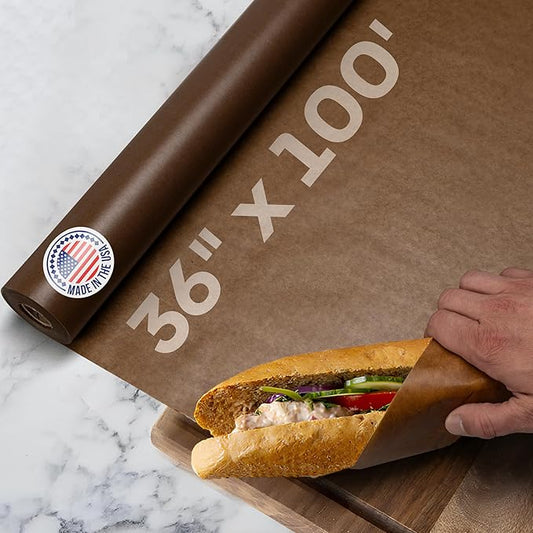 Brown Wet Wax Paper Roll 36" x 100' - USA-Made Moisture-Repellent Cooking Paper for Packing, Storing & Freezing - Heavy-Duty Food-Safe Wrapping Material for Meat, Cheese & Baked Goods by IDL Packaging