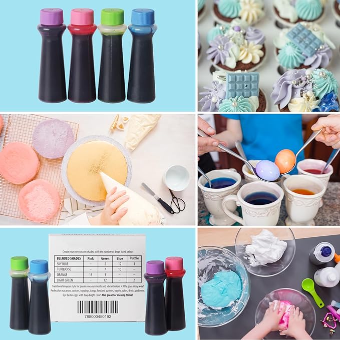 Candlewood Pantry B. Sprinklin Neon Liquid Food Coloring Kit Set of 4 - Pink, Green, Purple, Blue - Vibrant Food Dye for Slime Crafts, Eggs, Frosting and Cake Decorating 0.3 fl oz (Pack of 2)