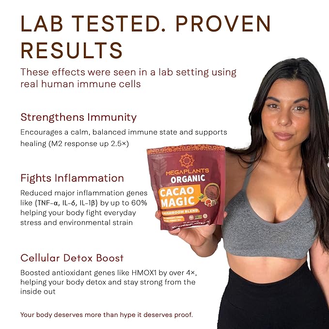 MegaPlants Cacao Magic (50 Servings) | Superfood 5 Mushroom Blend | Lions Mane, Reishi, Chaga, Cordyceps, Turkey Tail | Smoothie, Hot Chocolate, Coffee Alternative