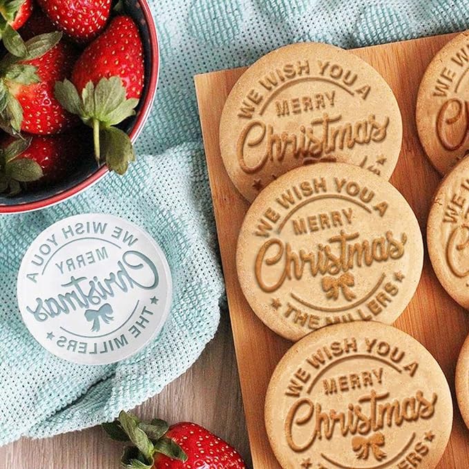 2025 Personalized Cookie Stamps & Stamps Custom Family Name Christmas Cookie Stamps All-in-One Holiday Baking Cookie Decorating Kit (A)