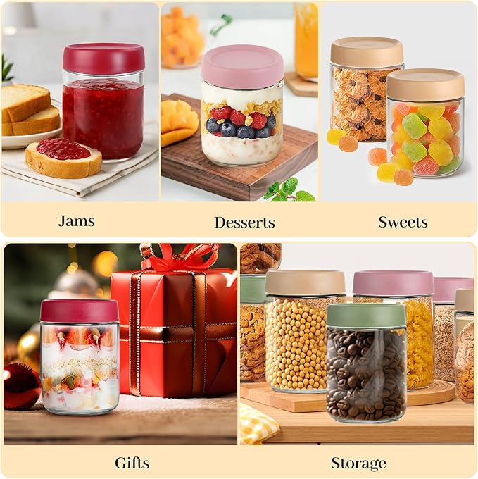 12-Pack 16oz Glass Jars with Lids, Airtight Overnight Oats Containers, Salad& Yogurt Storage, Mason Jars for Snacks, Spices, Meal Prep – Reusable