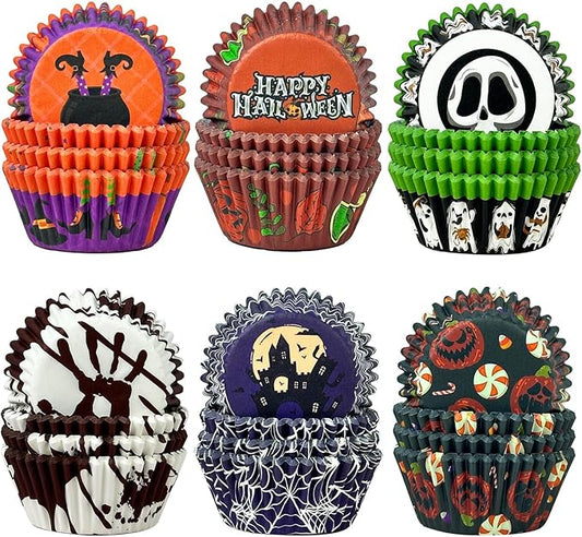 qiqee Halloween 300-Count Cupcake Liners Standard Cupcake Cups 6 Design Cupcake Papers Baking Cups Cupcake Wrappers for Halloween (Standard Size)