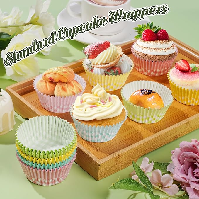 Plaid Cupcake Liners 100PCS Christmas Muffin Liners Standard Size Checkered Baking Cups Cupcake Wrappers for Thanksgiving Spring Summer Easter Baby Shower Birthday Party Cake Decorations