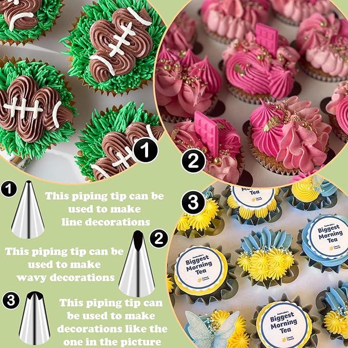 FANTEXY Piping Bags and Tips Set, Cake Decorating kit with1 Reusable Piping Bags, 6 lcing Tips, 1 Couplers, CupcakeFrosting Piping Kit, Cake Cupcake Piping Tips FrostingPiping Tools