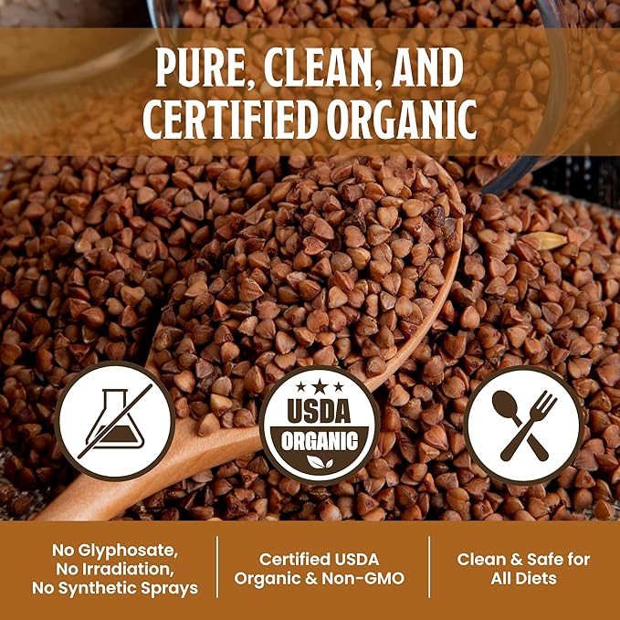 Farmer Bob's Organic Hulled Buckwheat Groats – USDA Organic, Non‑GMO, Farmer‑Direct, Glyphosate‑Free, Gluten‑Free Superfood trigo sarraceno organico Raw Buckwheat Groats 5 lb Storage Bulk Bag