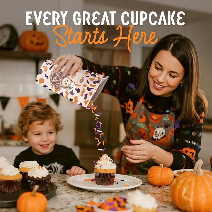 Snackathon Sprinkles for Baking & Decorating, Halloween Sprinkles, 2.2 LB Bulk Spooky Jimmies in Resealable Pouch – Orange, Black, Purple & White Colors for Cupcakes, Cookies, and Treats