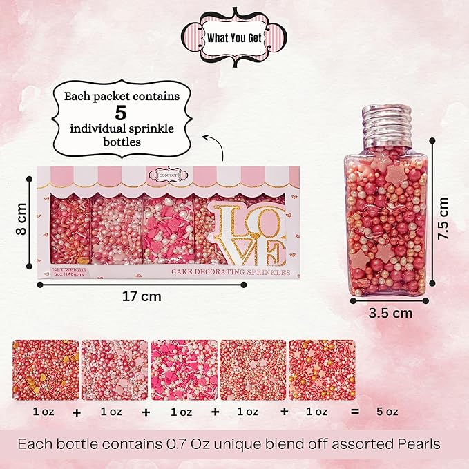 Confect Pink, White & Gold Heart & Flower Sprinkles Mix – Edible Sprinkles for Baking, Cake & Cupcake Decorations – Valentine’s Day Sprinkles – Festive Edible Baking Toppers | Vegan, Gluten-Free, Nut-Free, Soy-Free, Dairy-Free, Palm Oil-Free- 5 Oz