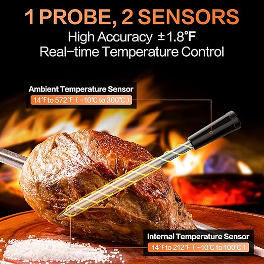 Wireless Meat Thermometer for Grilling and Smoking, eboboin Grill Thermometer Smart with 165 Ft Range for Cooking, BBQ, Oven, Smoker, Air Fryer, Stove, Rotisserie, Sous Vide at Home Kitchen Outdoor